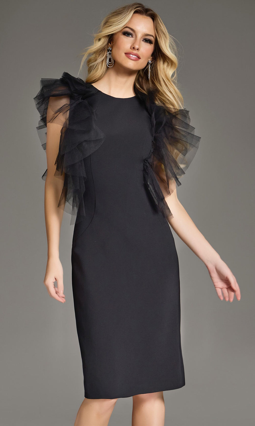 Jovani 43152 - High Neck Knee-Length Ruffle Dress