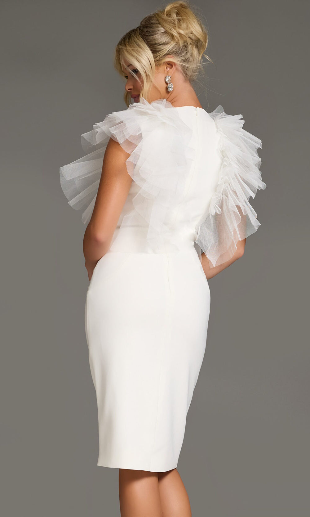 Jovani 43152 - High Neck Knee-Length Ruffle Dress