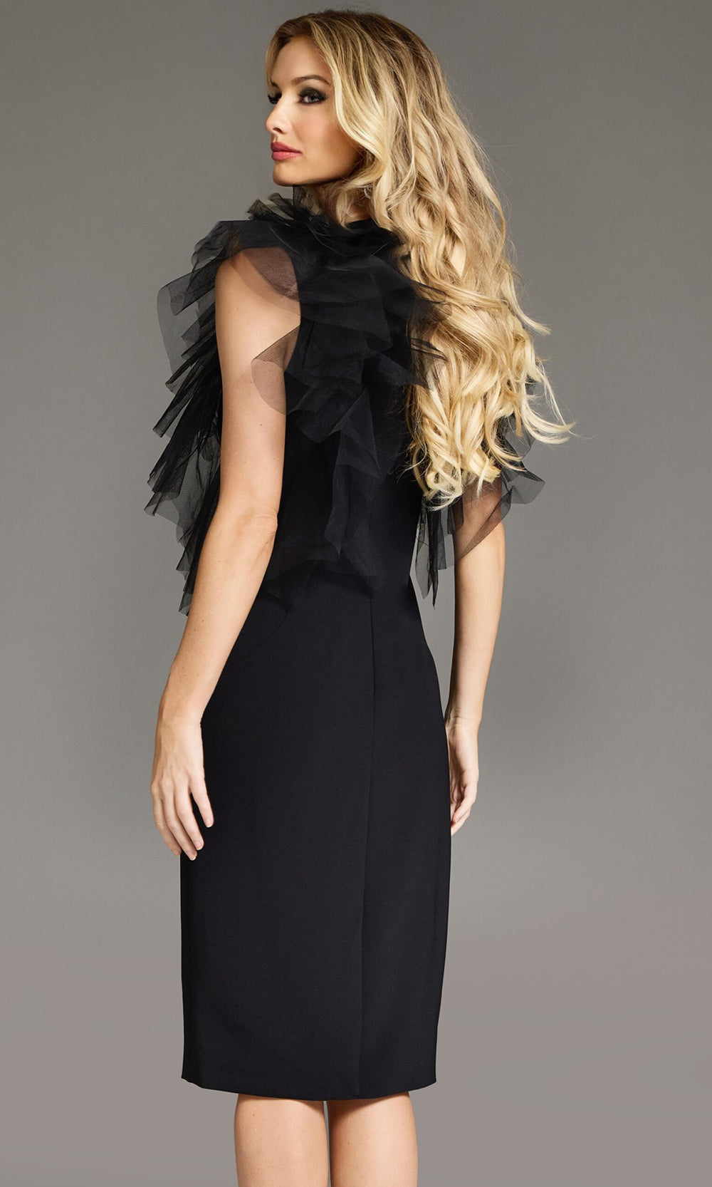 Jovani 43152 - High Neck Knee-Length Ruffle Dress