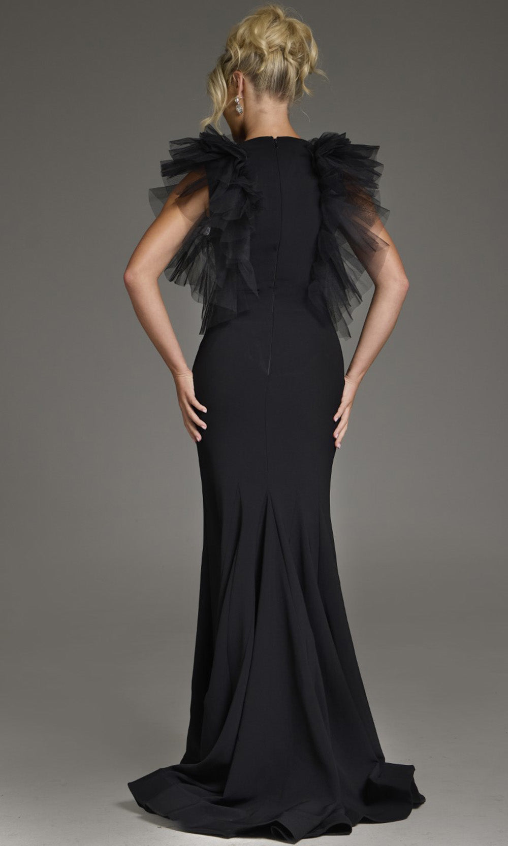 Jovani 43153 - Jewel Neckline Ruffle Sleeve Gown