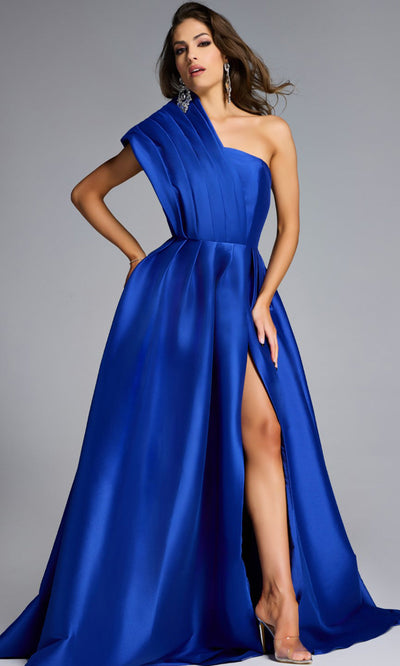 Jovani 43277 - High Slit Asymmetric Pleated Evening Gown Formal Gowns