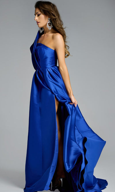 Jovani 43277 - High Slit Asymmetric Pleated Evening Gown Formal Gowns