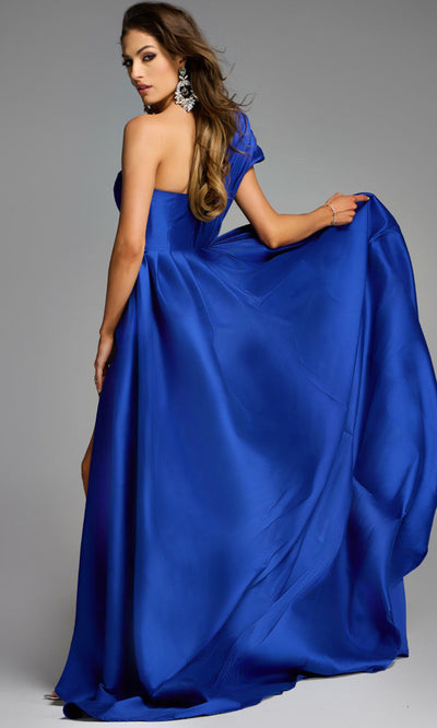 Jovani 43277 - High Slit Asymmetric Pleated Evening Gown Formal Gowns