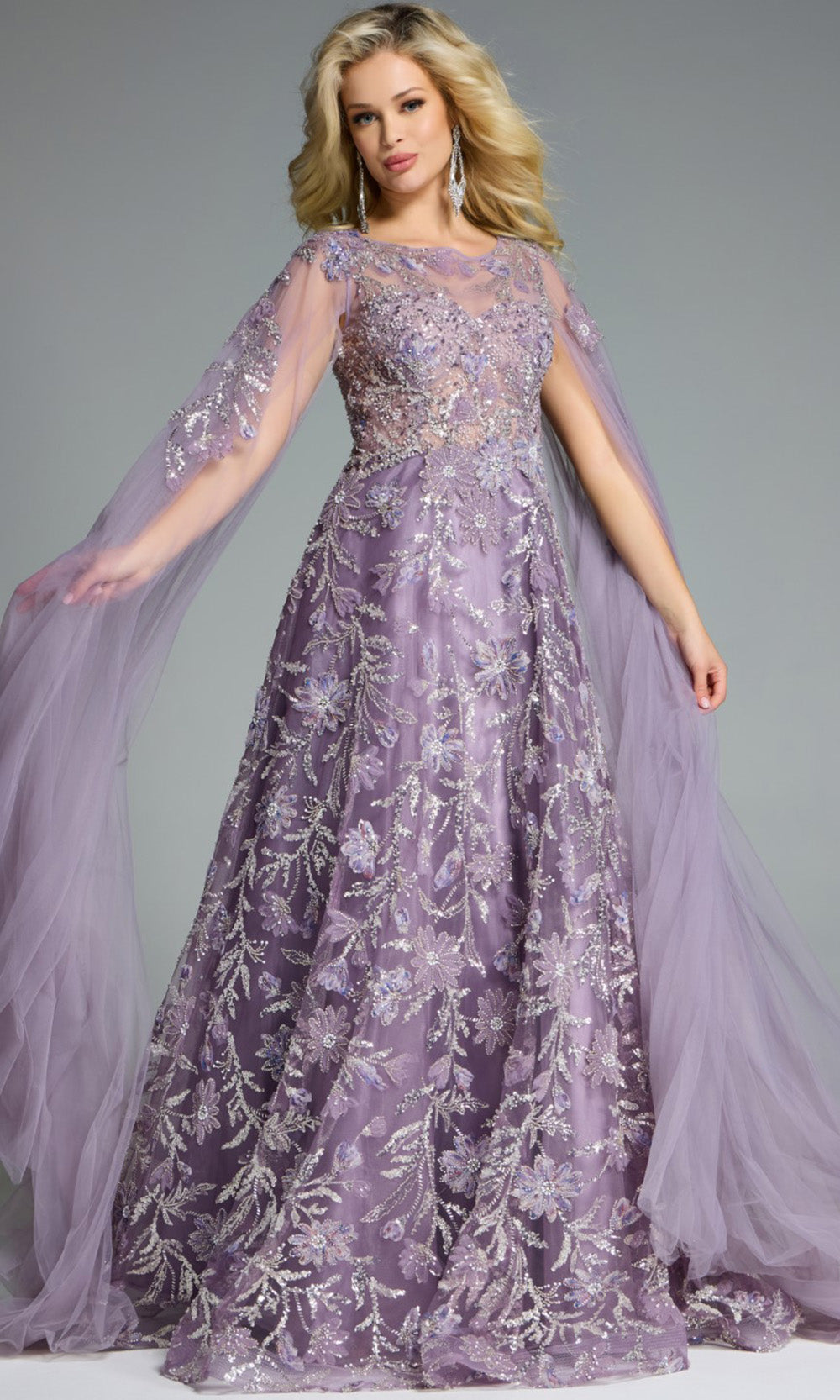 Jovani 43312 - Illusion Neckline Floral Embellished Gown