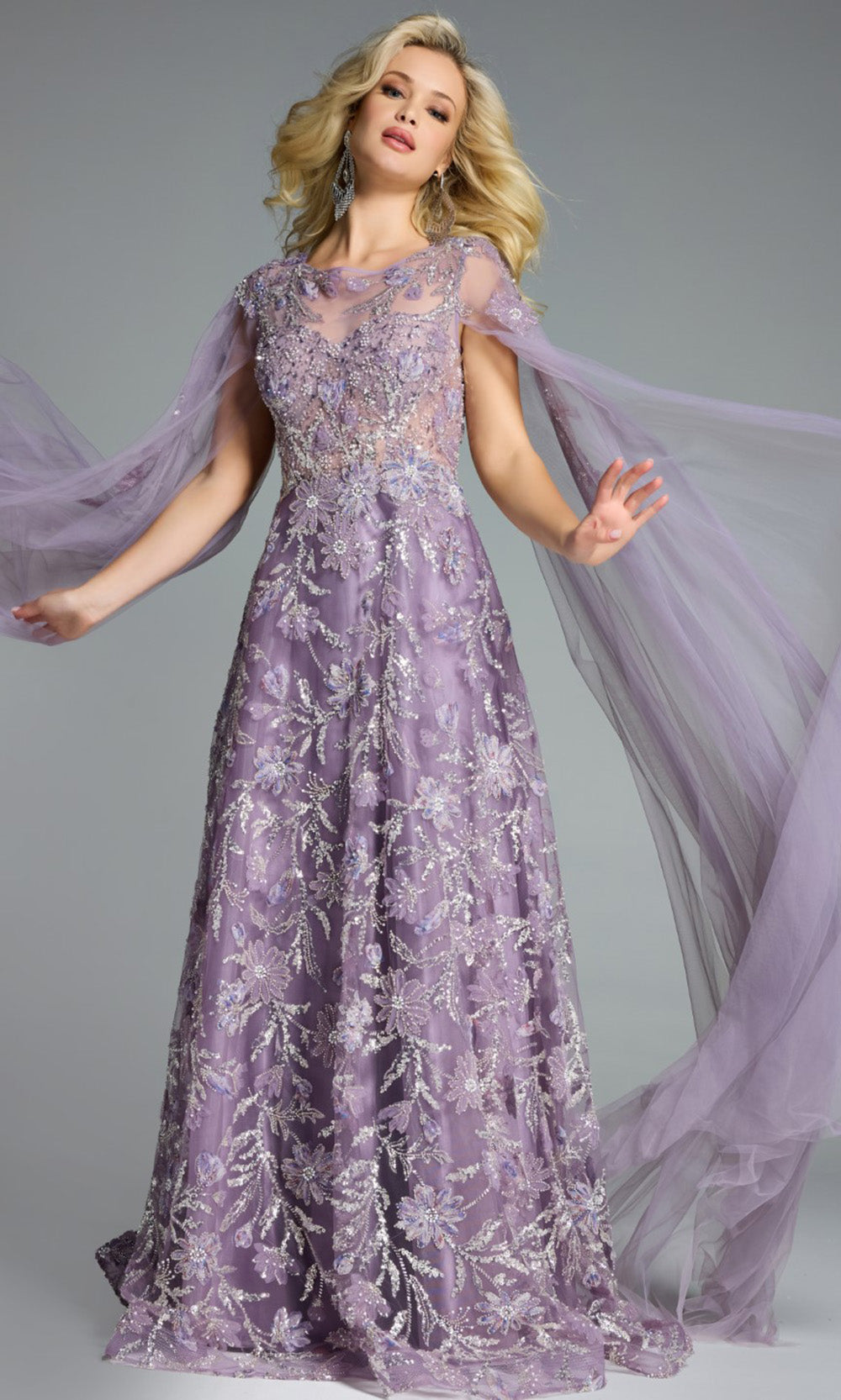 Jovani 43312 - Illusion Neckline Floral Embellished Gown