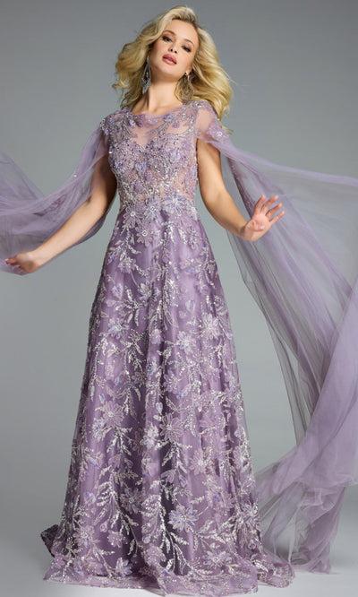 Jovani 43312 - Illusion Neckline Floral Embellished Gown Prom Dresses