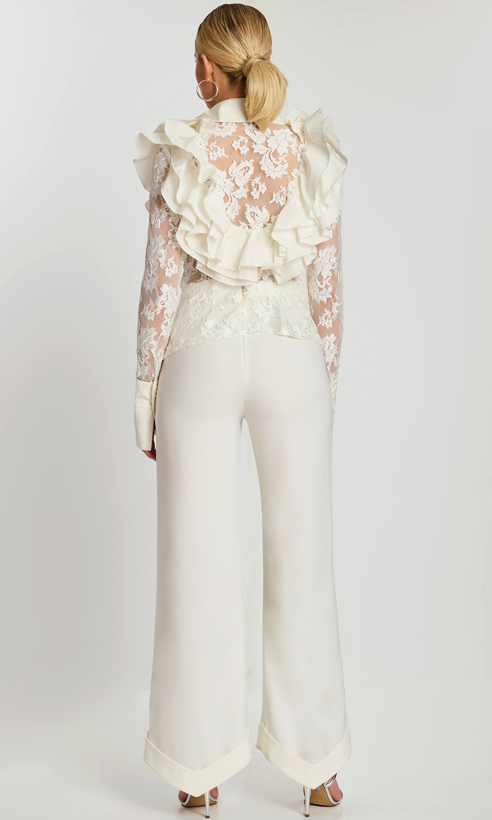 Jovani 43365 - Lace Long Sleeve Front Button Pantsuit Prom Dresses  in Off White 