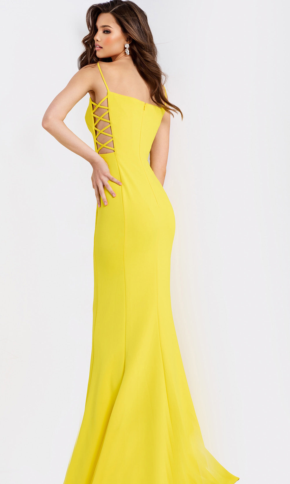 Jovani 43404 - Lace-Up Detail Spaghetti Strap Gown Prom Dresses