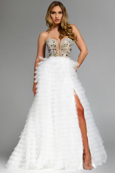Jovani 43412 - Plunging Sweetheart Prom Ballgown with Ruffles Wedding Dresses in In White