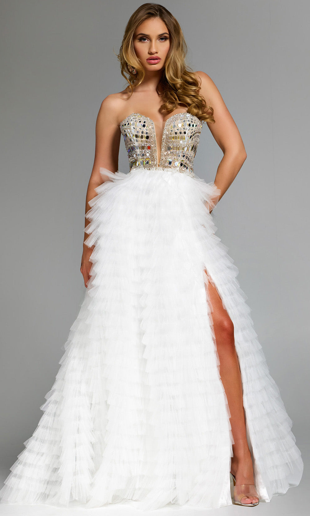 Jovani 43412 - Plunging Sweetheart Prom Ballgown with Ruffles