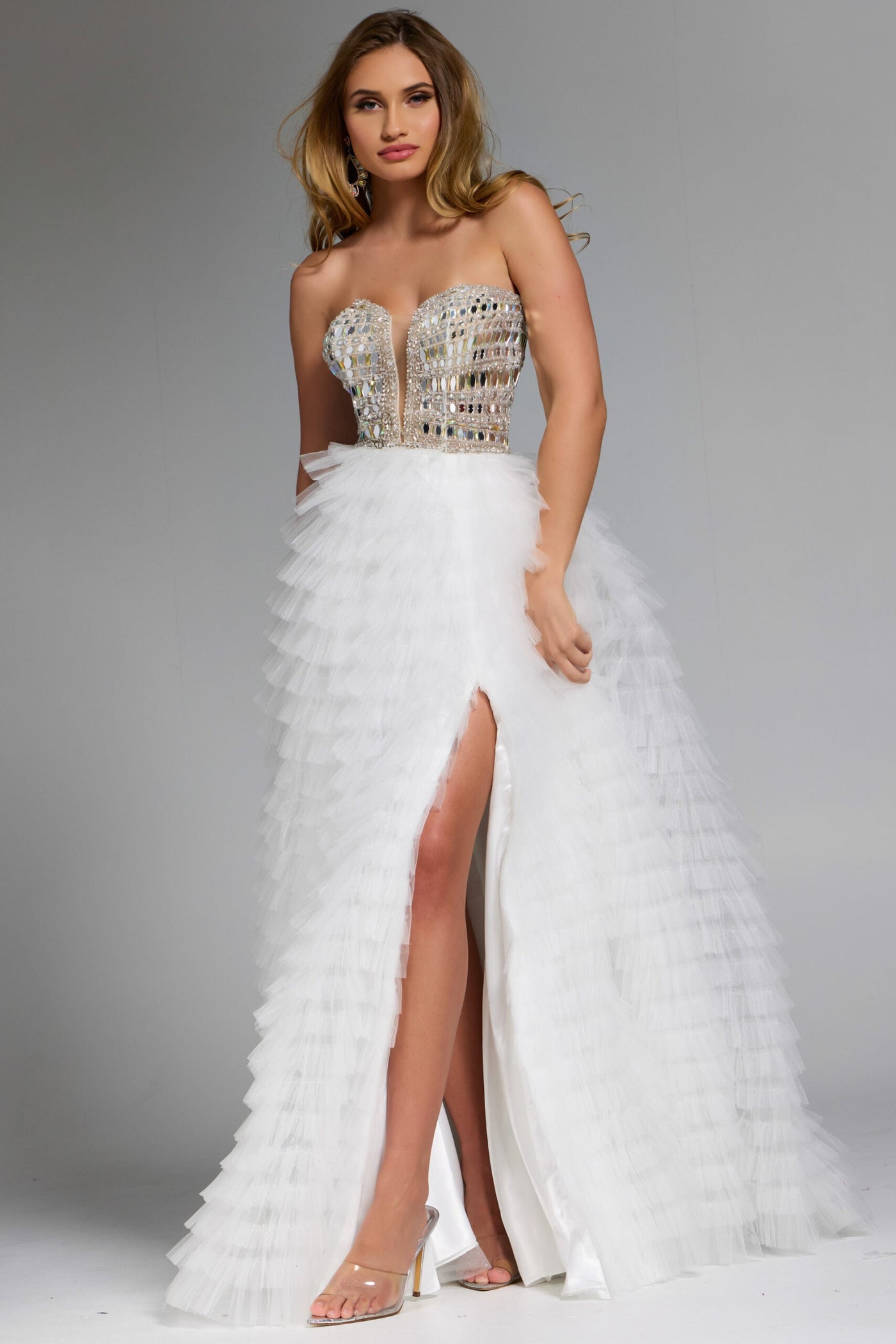 Jovani 43412 - Plunging Sweetheart Prom Ballgown with Ruffles Wedding Dresses in In White
