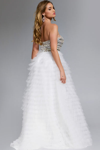 Jovani 43412 - Plunging Sweetheart Prom Ballgown with Ruffles Wedding Dresses in In White