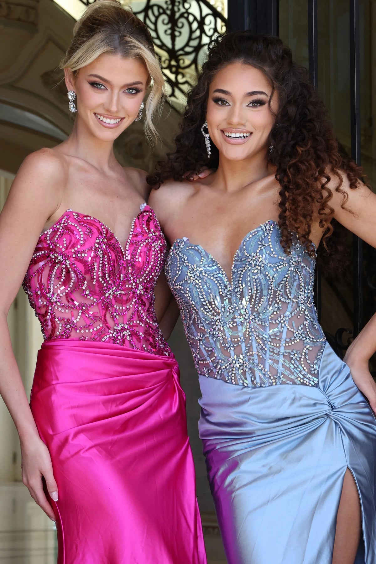 Jovani 43417 - Ruched Sheath Prom Gown with Slit