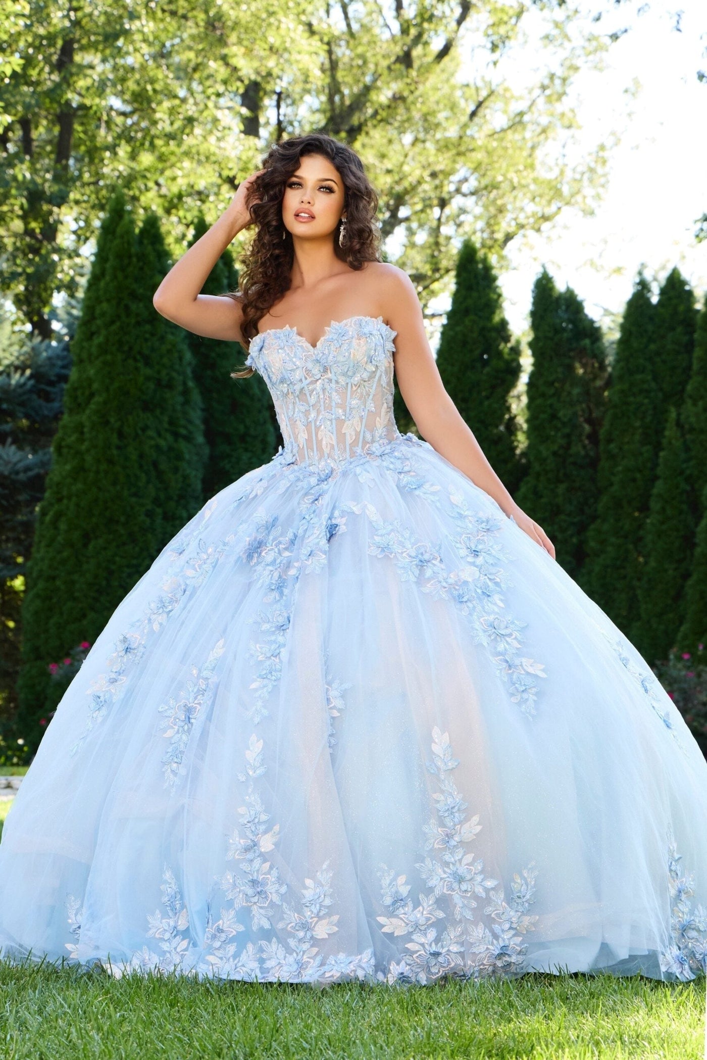 Jovani Q43433 - Strapless Corset Applique Ballgown Quinceanera Dresses in Blue