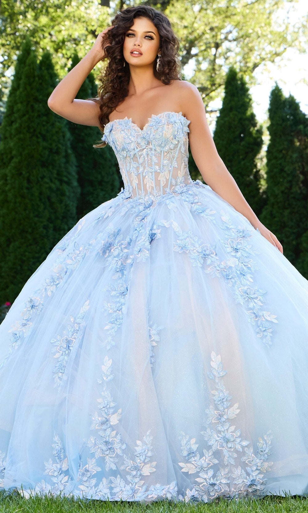 Jovani Q43433 - Strapless Corset Applique Ballgown