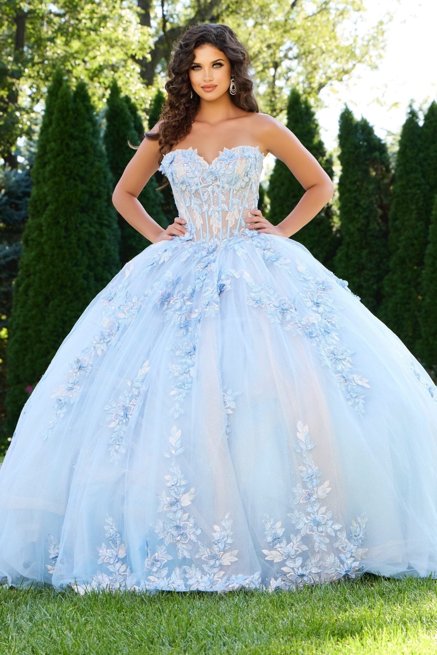 Jovani Q43433 - Strapless Corset Applique Ballgown Quinceanera Dresses in Blue