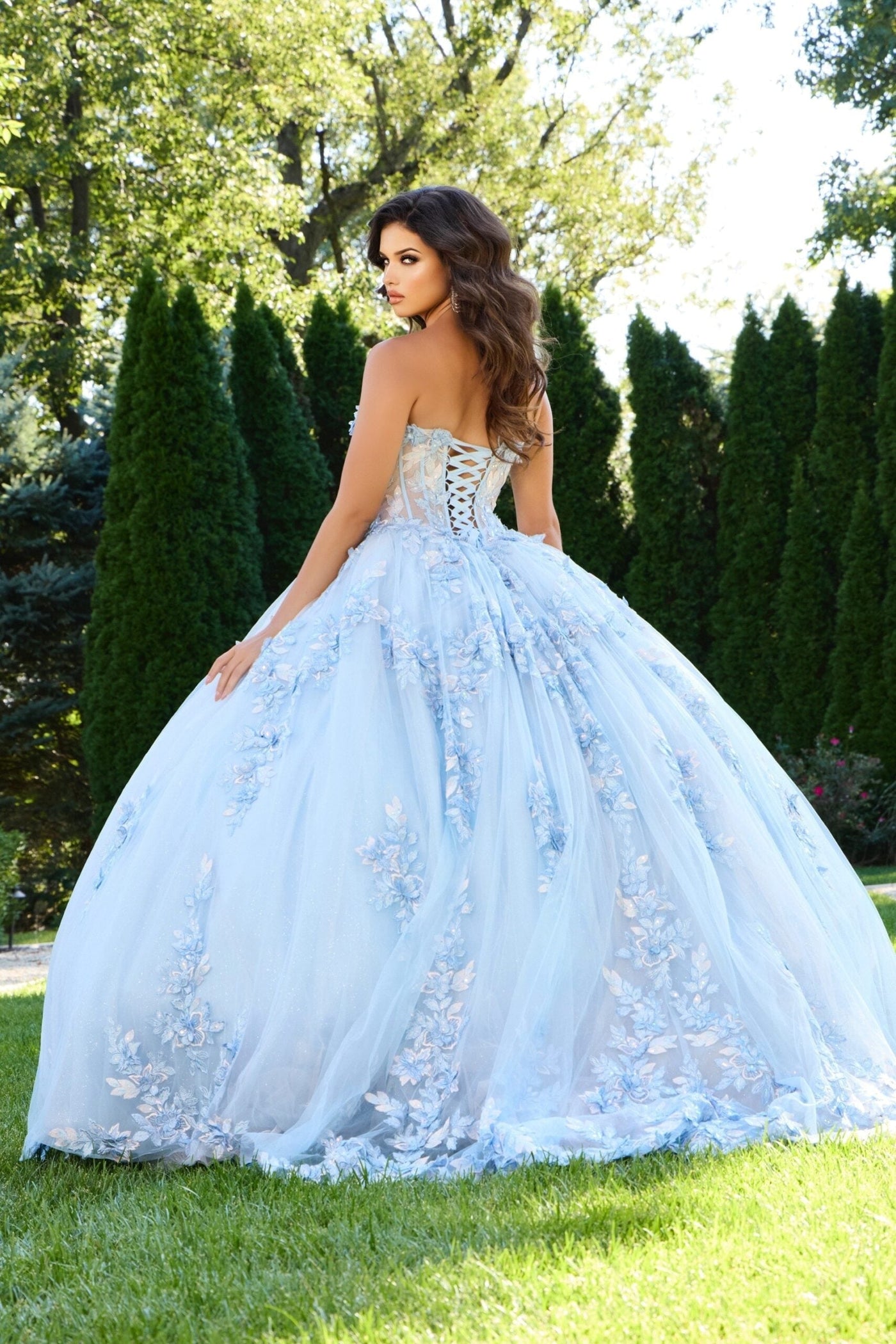 Jovani Q43433 - Strapless Corset Applique Ballgown Quinceanera Dresses in Blue