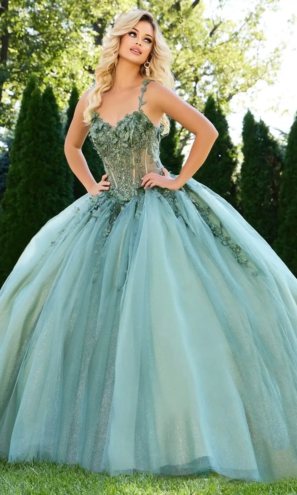 Jovani Q43437 - Illusion Corset Embroidered Quince Ballgown