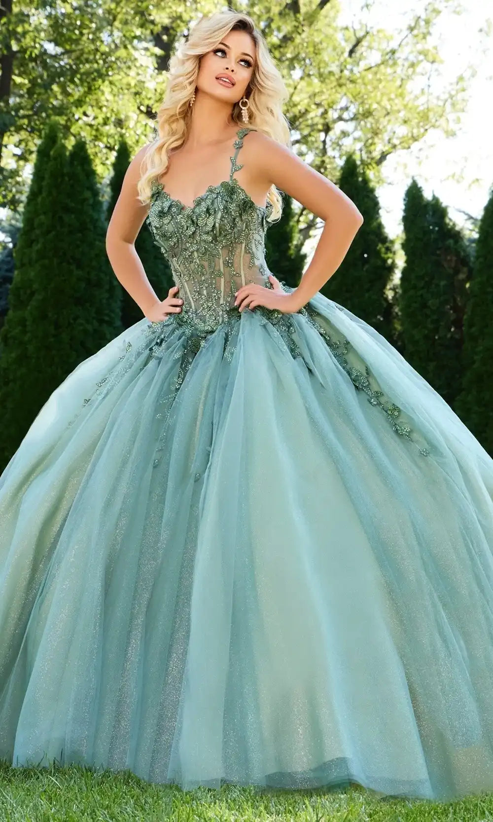 Jovani Q43437 - Illusion Corset Embroidered Quince Ballgown