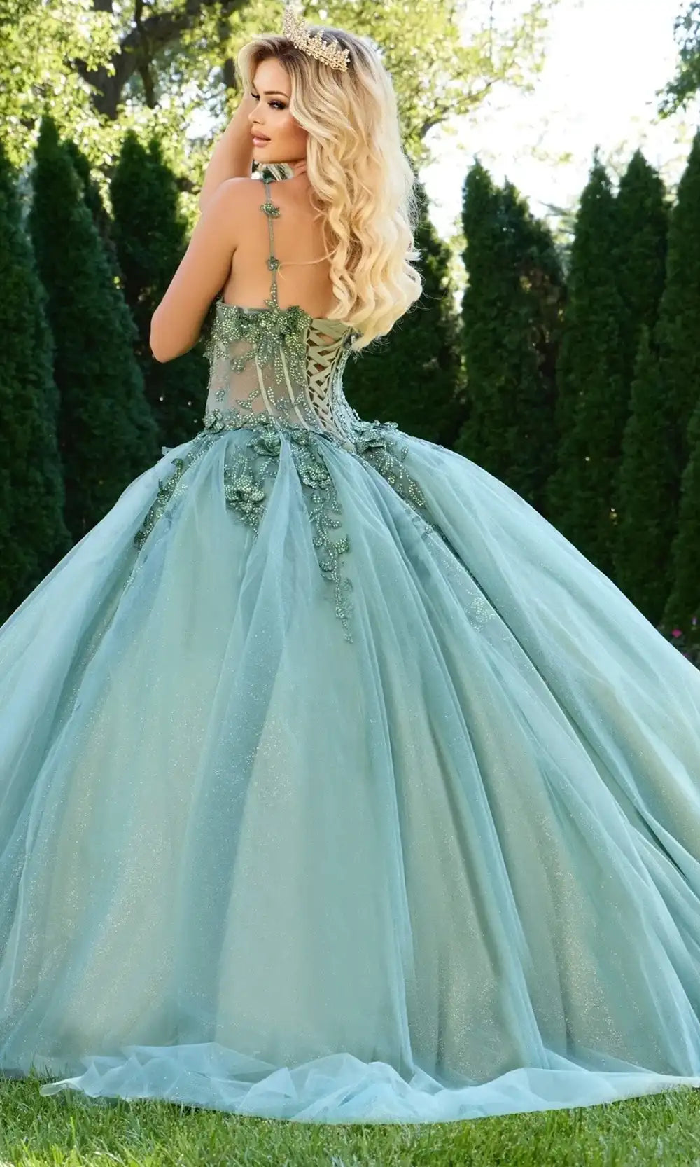 Jovani Q43437 - Illusion Corset Embroidered Quince Ballgown