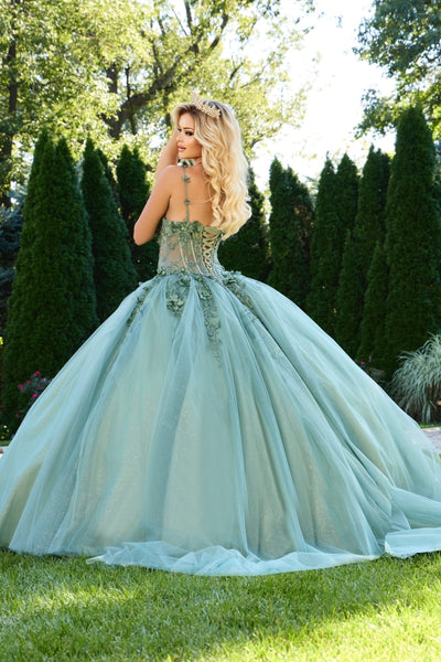 Jovani Q43437 - Illusion Corset Embroidered Quince Ballgown Quinceanera Dresses in In Green