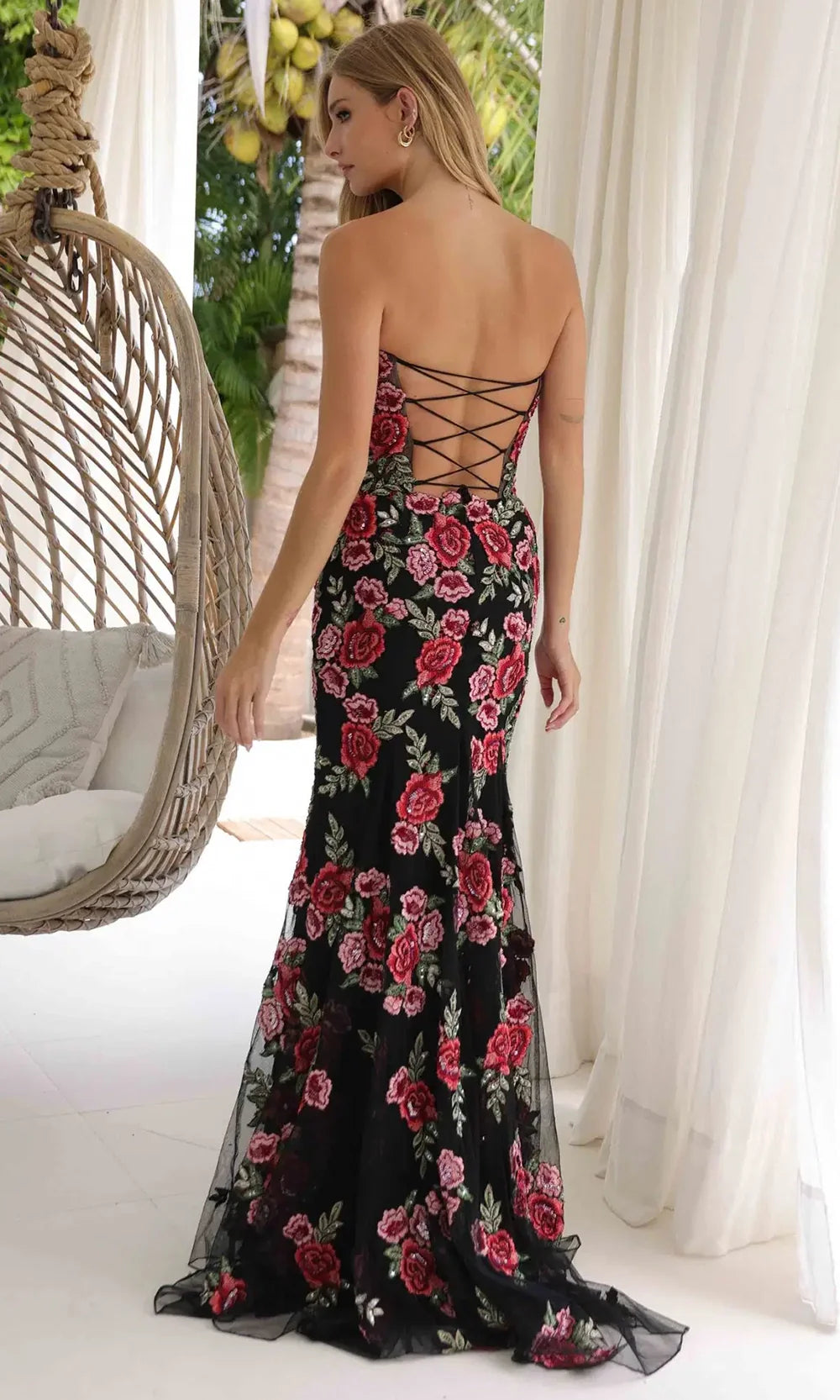 Primavera Couture 4354 - Long Plunging Sweetheart Floral Dress Prom Dresses