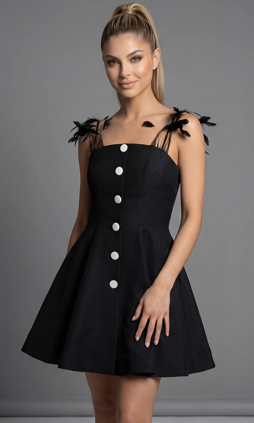 Jovani 43615 - Button Front Short A Line Dress Party Dresses  in Black 
