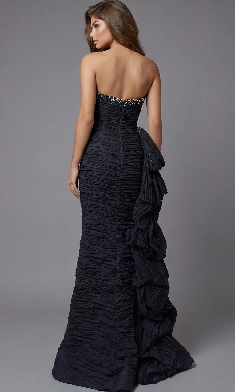 Jovani 43644 - Beaded Accent Ruched Strapless Gown Prom Dresses  in Black  