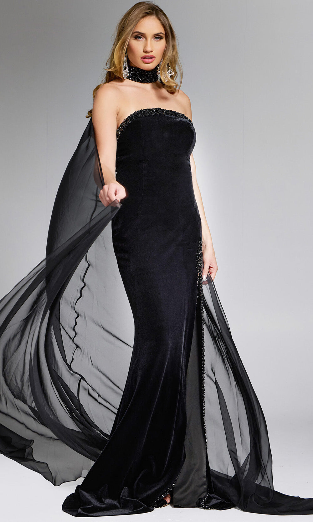Jovani 43659 - Sheer Cape Sheath Evening Gown Prom Dresses
