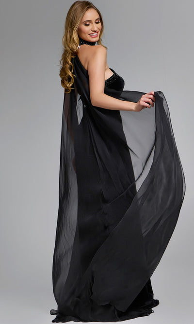Jovani 43659 - Sheer Cape Sheath Evening Gown Prom Dresses