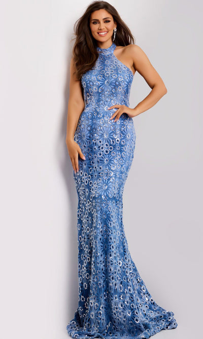 Jovani 43678 - Floral Lace Halter Evening Gown Prom Dresses
