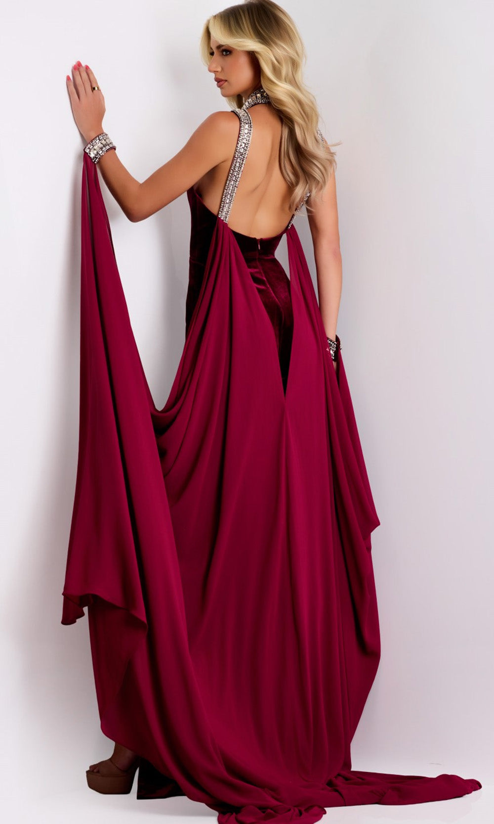 Jovani 43699 - Jeweled Velvet High Slit Dress