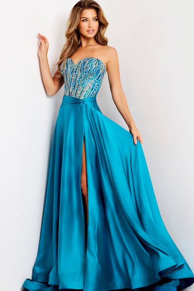 Jovani 43729 - Sweetheart Embellished A-Line Gown Prom Dresses in In Blue