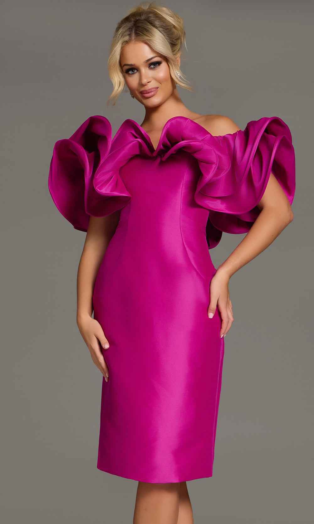 Jovani 43758 - Knee-Length Dramatic Ruffle Cocktail Dress