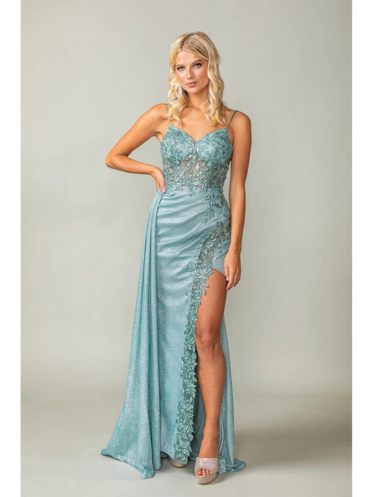 Dancing Queen 4377 - Spaghetti Strap Embroidered Prom Dress