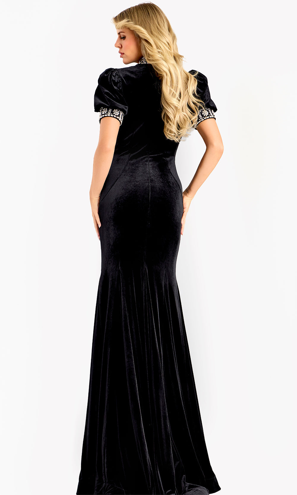 Jovani 43771 - Velvet High Neck Embellished Gown
