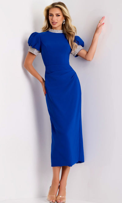 Jovani 43773 - High Neck Tea-Length Sheath Dress Homecoming Dresses