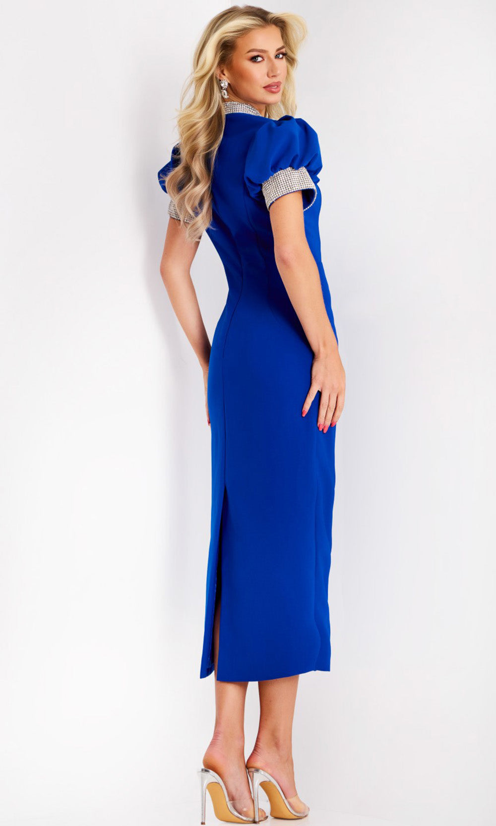 Jovani 43773 - High Neck Tea-Length Sheath Dress