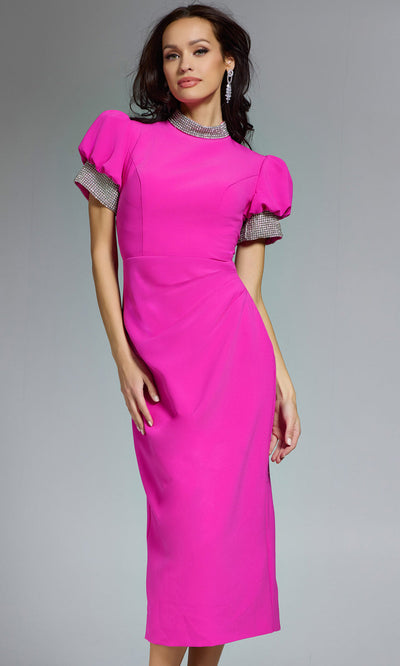 Jovani 43773 - High Neck Tea-Length Sheath Dress Homecoming Dresses