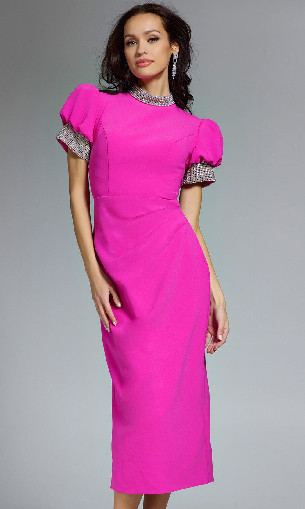 Jovani 43773 - High Neck Tea-Length Sheath Dress