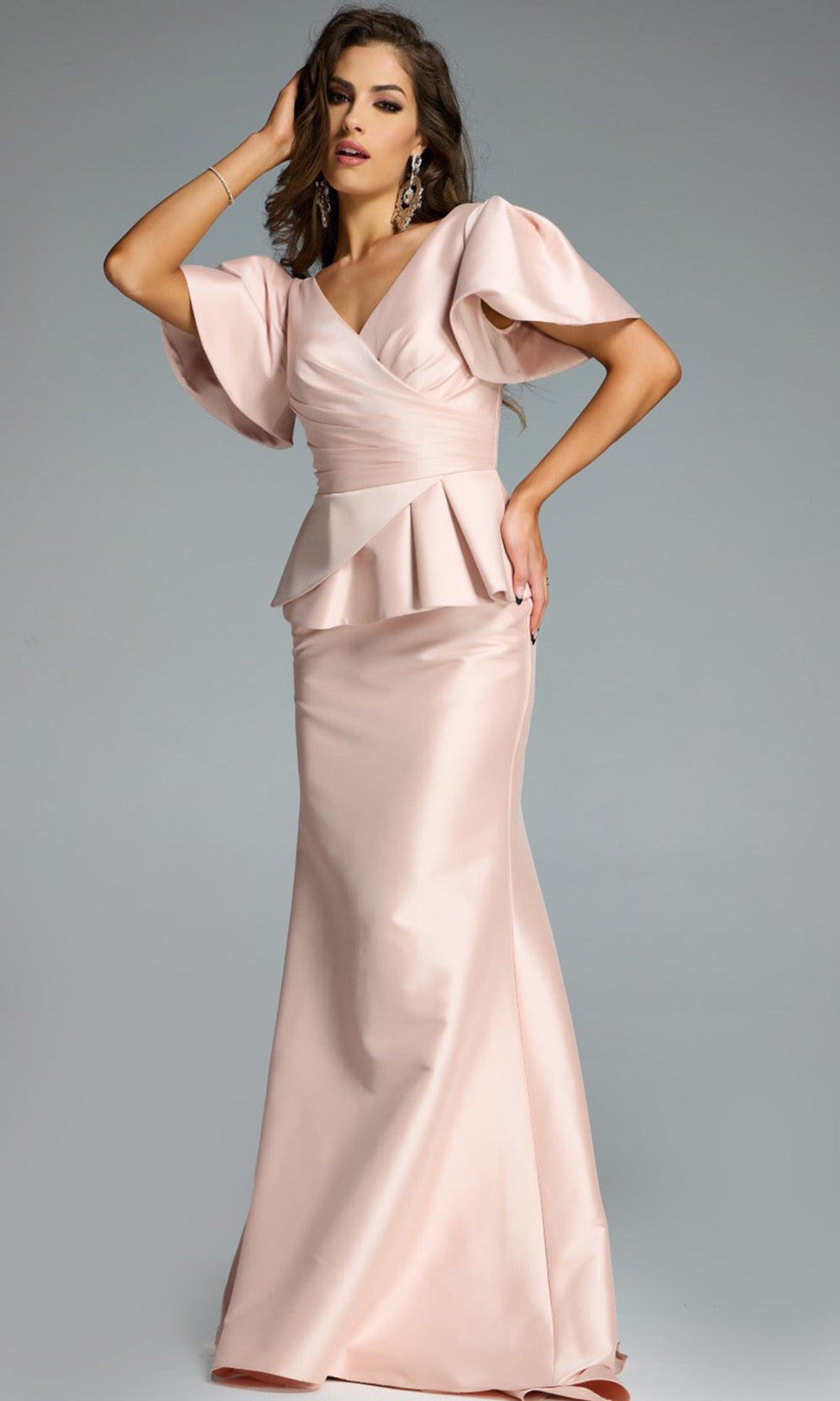 Jovani 43805 - Flutter Sleeve Peplum Evening Gown