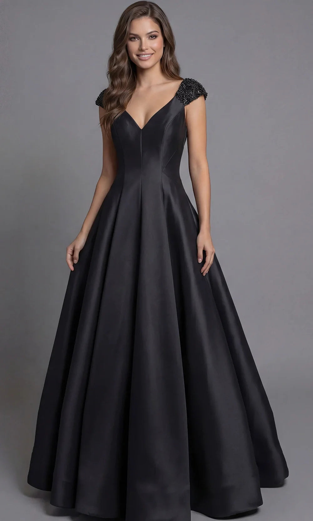 Jovani 43809 - Seamed Bodice V-Neckline Ballgown Ball Gowns  in Black  