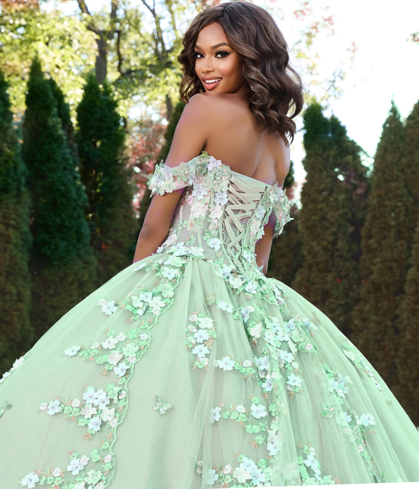 Jovani Q43811 - Off Shoulder Sweetheart Gown with 3D Florals Quinceanera Dresses in In Green