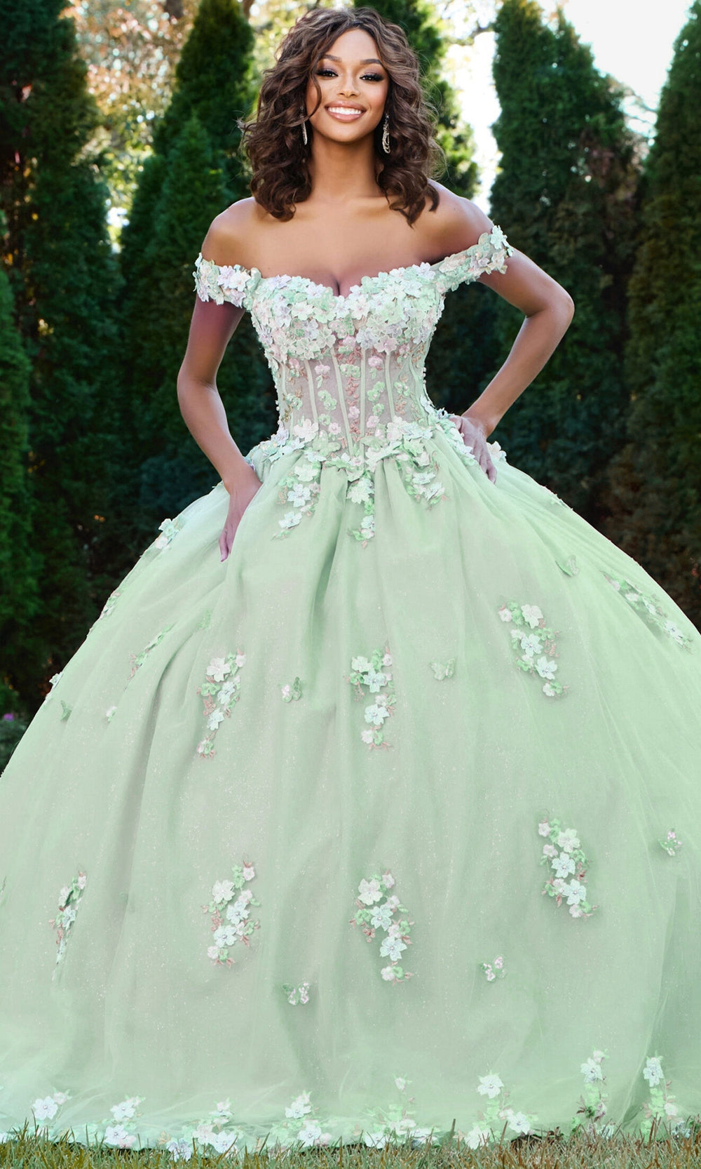 Jovani Q43811 - Off Shoulder Sweetheart Gown with 3D Florals