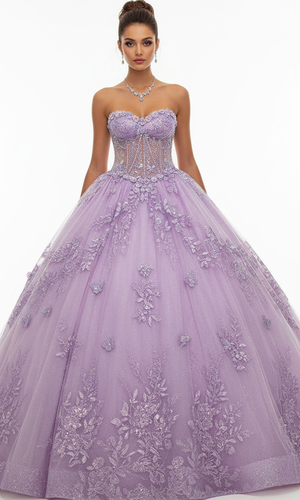 Jovani Q43812 - Embroidered Strapless Corset Ballgown