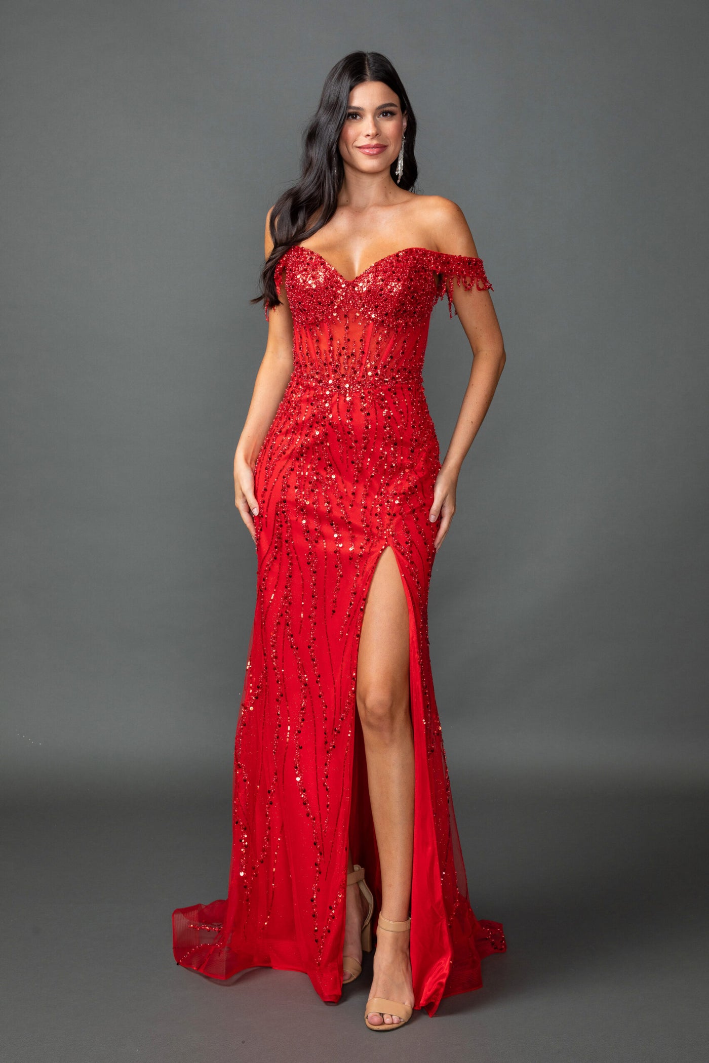 Dancing Queen Danq_4385 - Long Mermaid Dress - Off Shoulder Sleeves ...