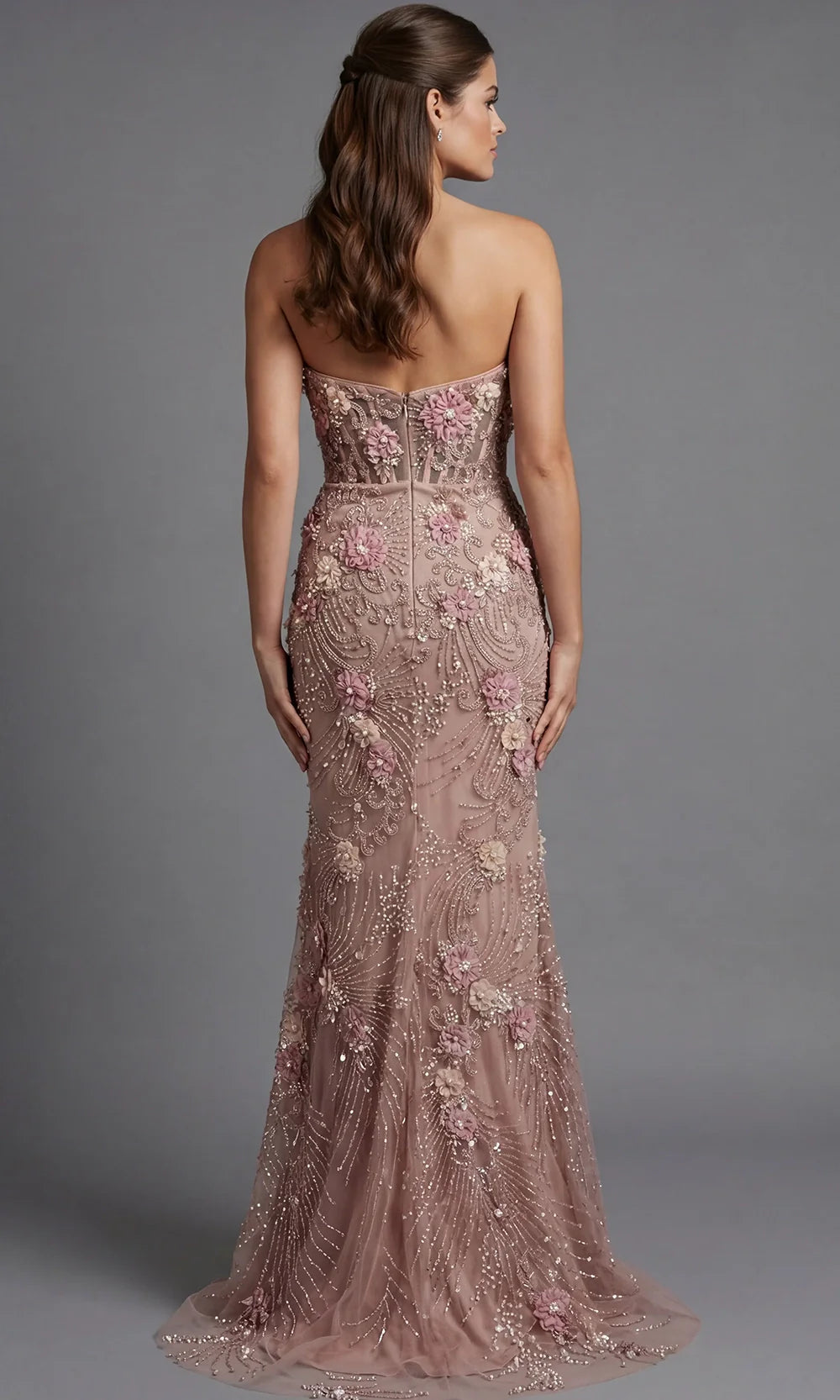 Jovani 43999 - Floral Beaded Sheath Long Gown with Slit Prom Dresses  in Pink 