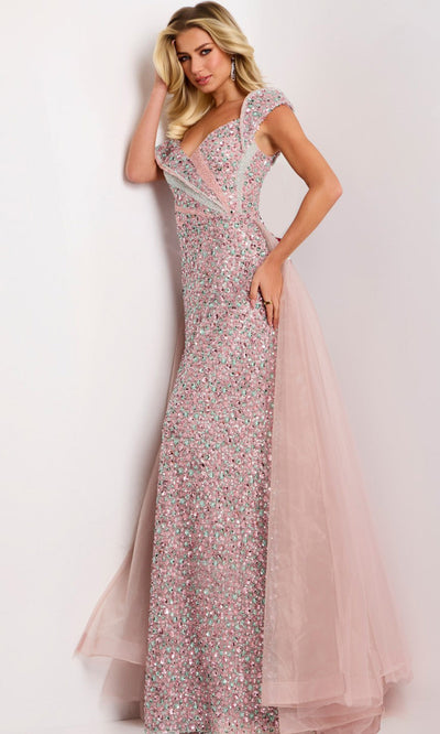 Jovani 44003 - Asymmetric Neckline Beaded Sequin Gown Prom Dresses