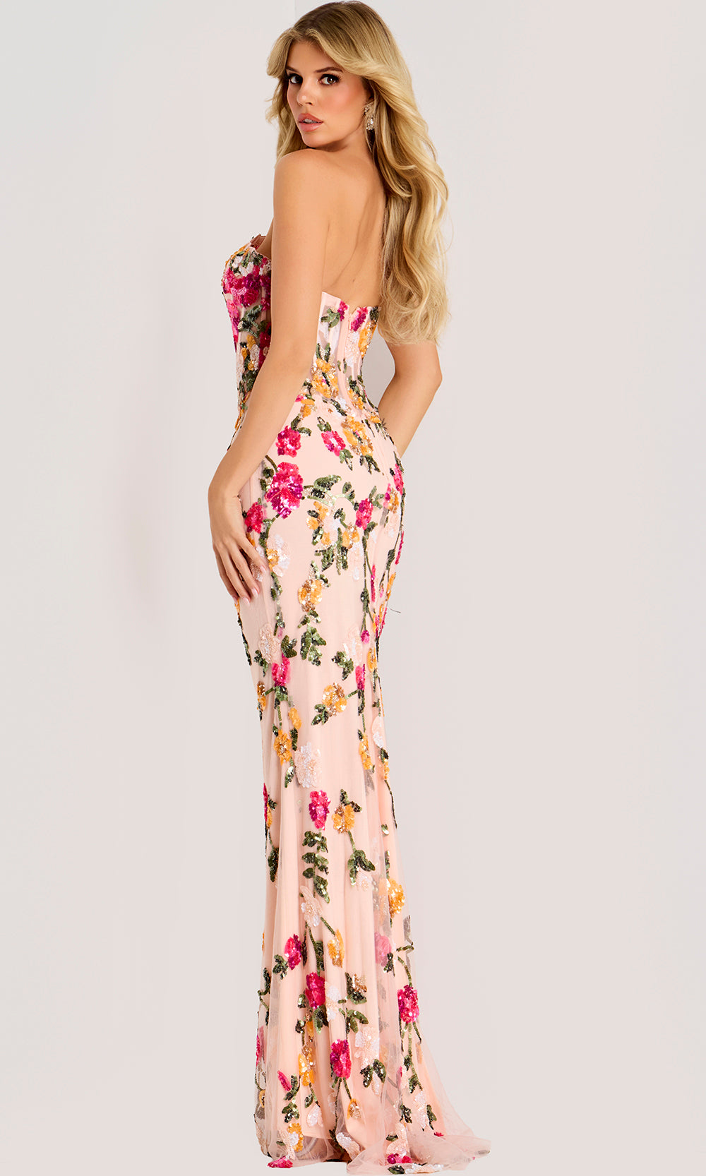 Jovani 44011 - Floral Embellished Strapless Colum Gown