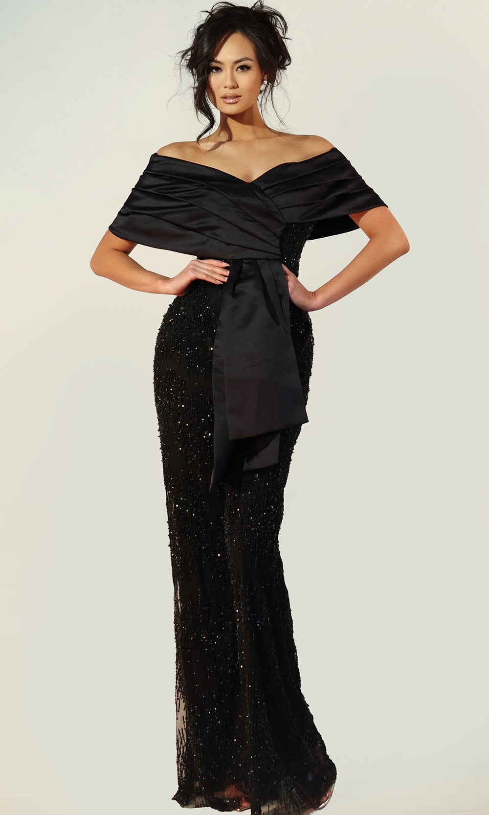 Jovani 44018 - Pleated Bodice Short Sleeve Jumpsuit Formal Pantsuits  in Black  